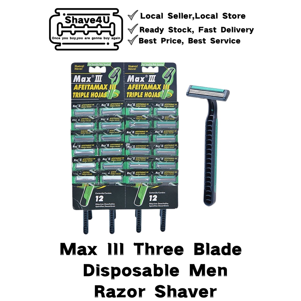 Shave4U Three Blades Disposable Men Razor Shaver (12pcs) 80cents per pc ...
