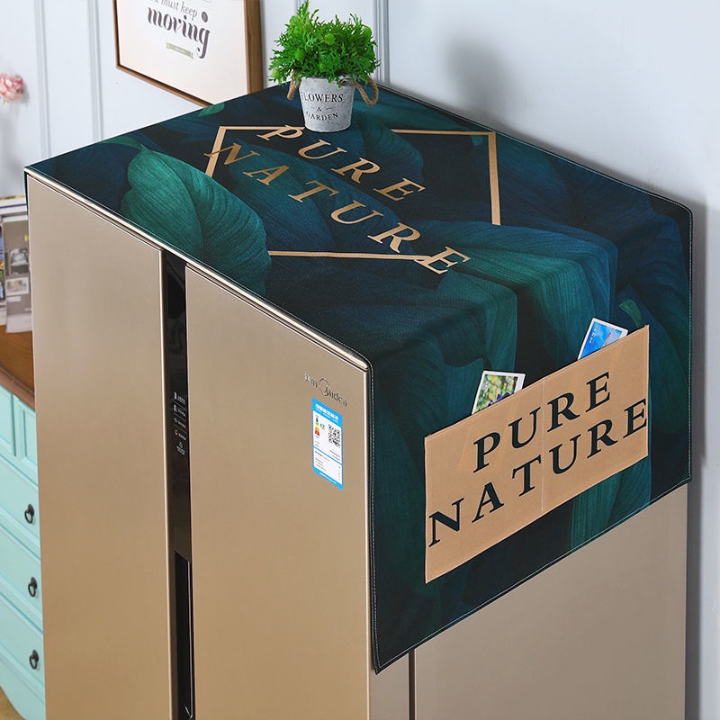 Double Door Refrigerator Cover Cloth Nordic Style Cotton and Linen