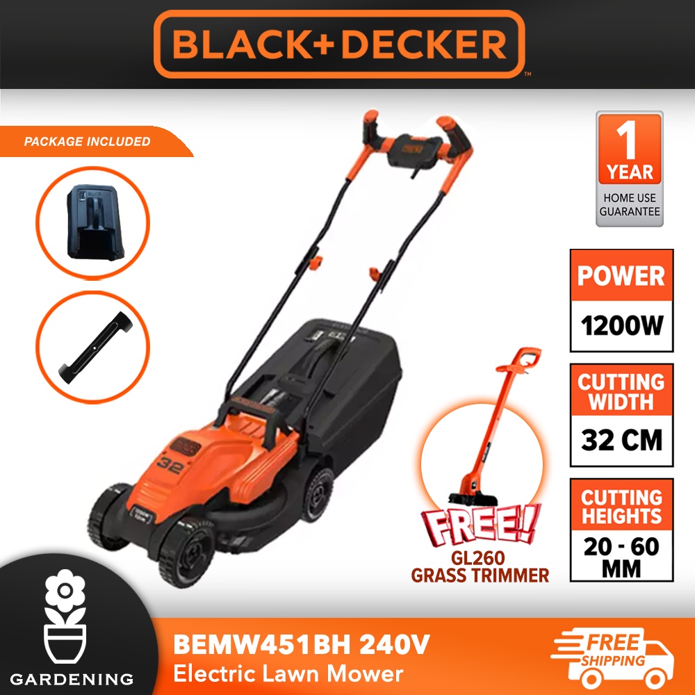 Electric lawn mower BEMW451BH / 1200 W / 32 cm, Black+Decker