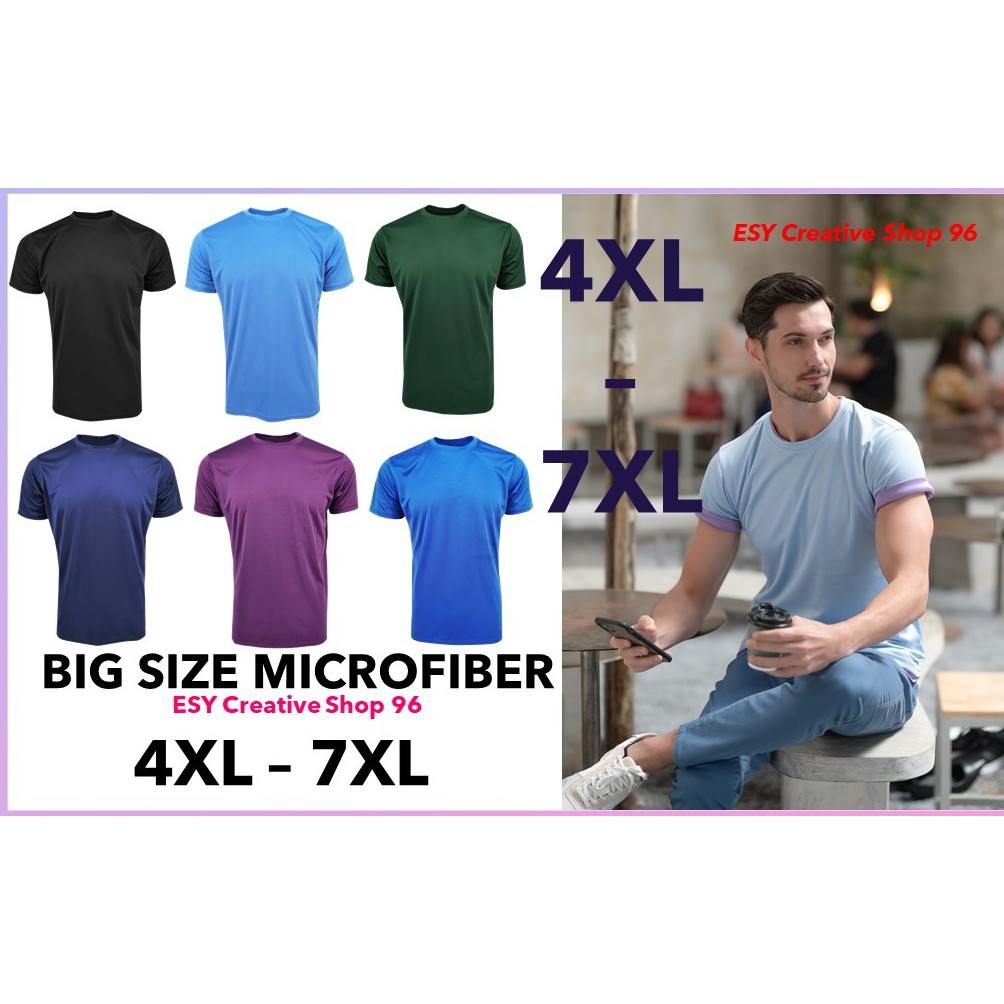 BIG SIZE (4XL - 7XL) Microfiber Round Neck Unisex Plain T Shirt Jersey ...