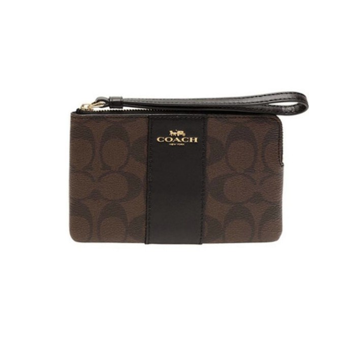 Coach Corner Zip Wristlet Brown Black F58035 100 original product Shopee Malaysia