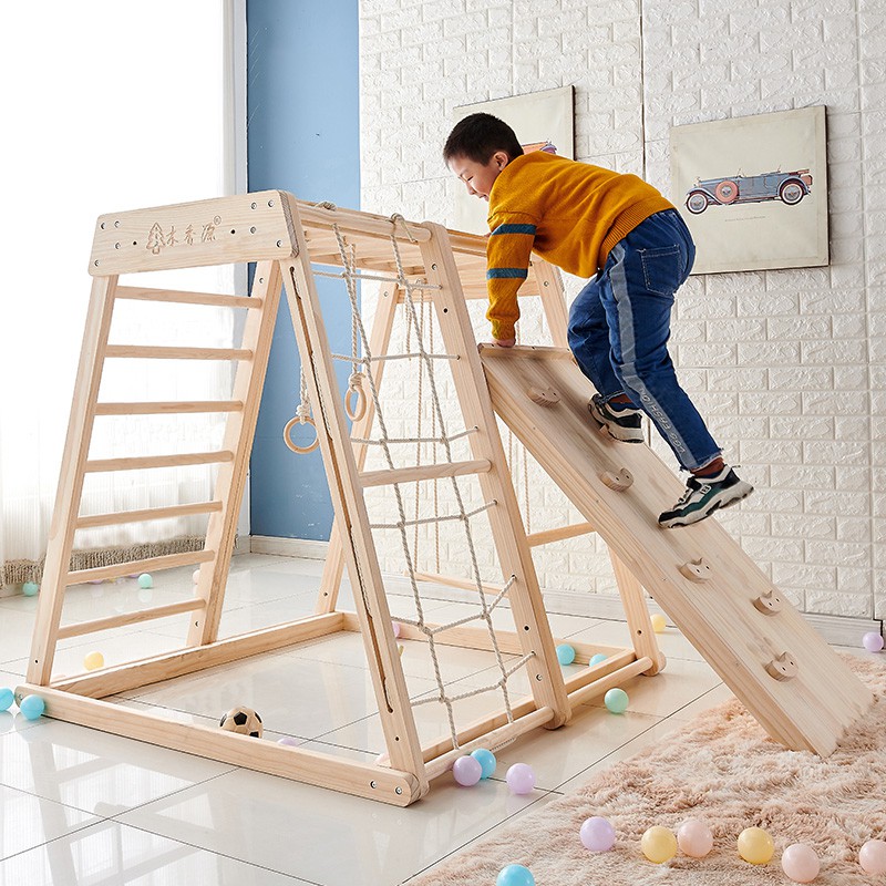 Childrens wooden climbing frame best sale with slide