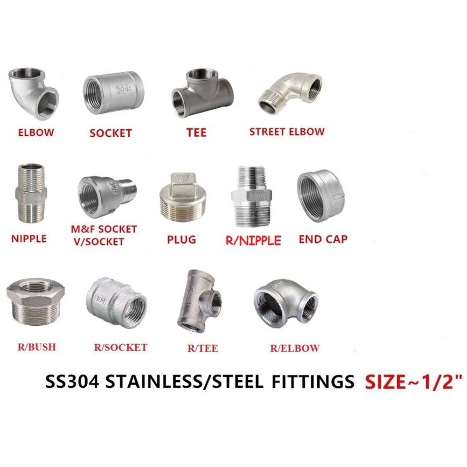 Stainless steel SUS 304 1/2” (elbow , socket , nipple , valve socket ...