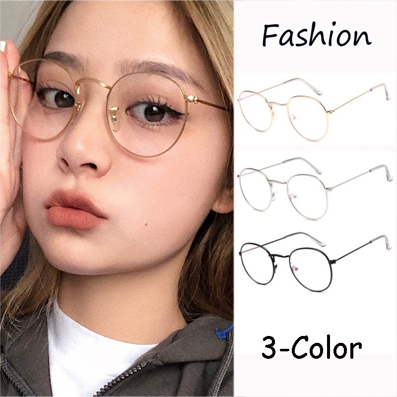 Women Men Gold Frame Spectacle Frame Clear Lens Round Glasses Fashion