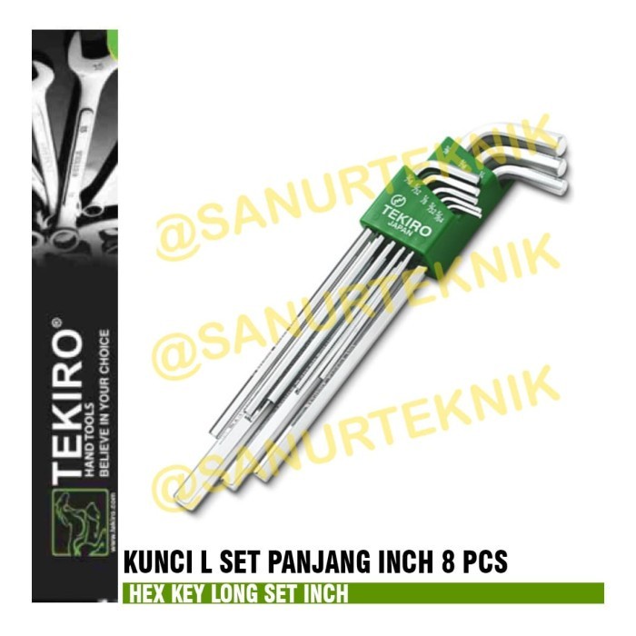 TEKIRO Hex Key LONG set INCH / L Key set INCH Length 5/64-3/8 8 PC ...
