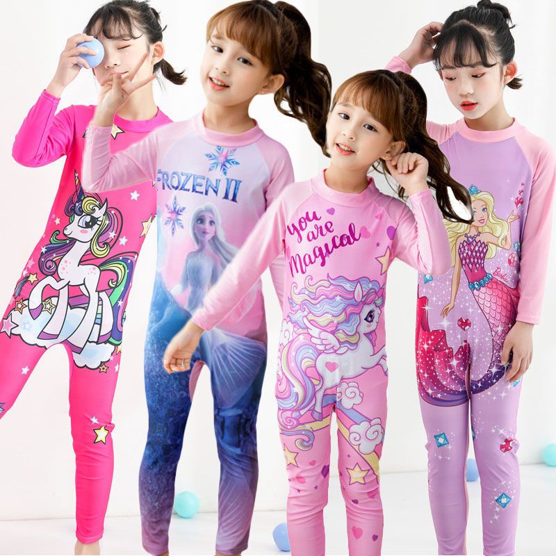 Swimming suit kid girls long sleeve swimwear swimsuit, baju renang budak  perempuan muslimah baju mandi kanak perempuan