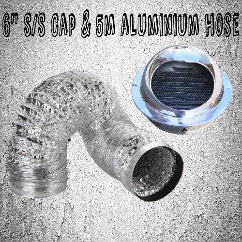 Stainless Steel Cap 6'' / 4" and 5m Flexible Aluminium Cooker Hood