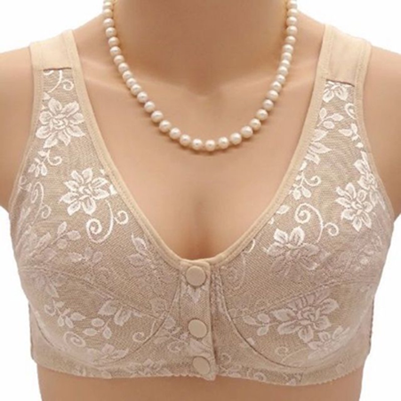 Women Front Button Bra butang depan Plus size bras Large Lingerie Mother's  lace Underwear Elderly' Big vest 95121