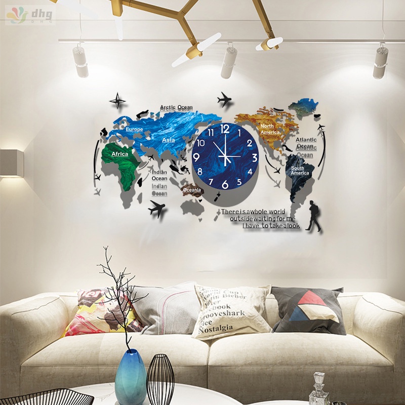 11.11 flash sale Decorative Wall Clock Sticker Large Luminous World Map ...