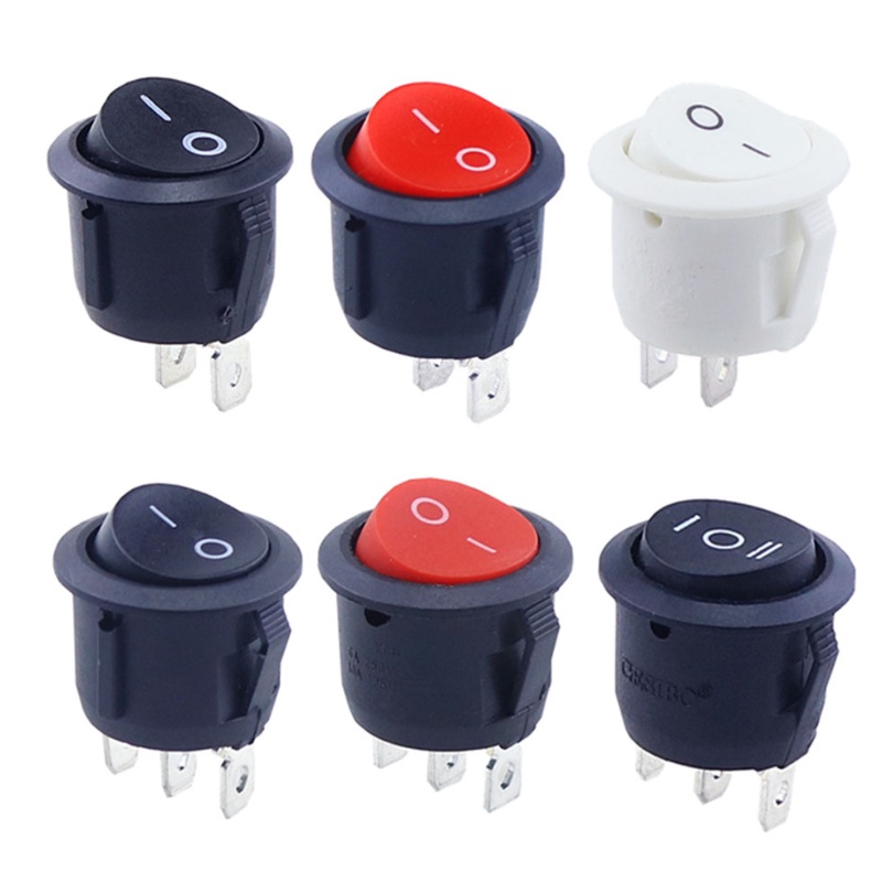 Round Rocker Toggle Switch Push Button Red Black White 6A 250VAC 10A ...