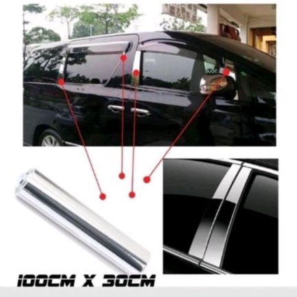 30CM x 100CM Car Door Pillar Lining Silver Chrome Sticker Side Mirror ...