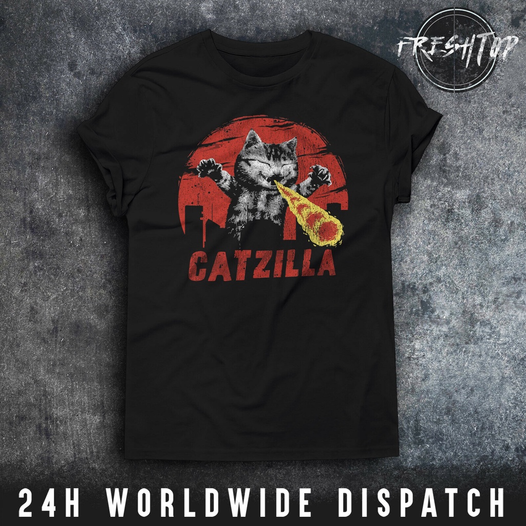 Catzilla T Shirt Godzilla Cat Feline Meow Kitty Kittens Japan Kawaii ...