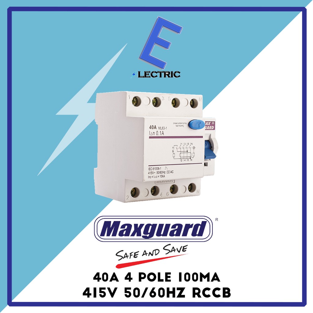 Maxguard 40A 4 Pole 100mA Type AC RCCB (White) | Shopee Malaysia