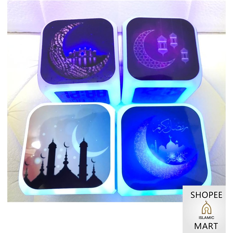 MUSLIM JAM LOCENG ISLAM LAMPU BERWARNA WARNI CALENDER CLOCK ALARM SUHU ...
