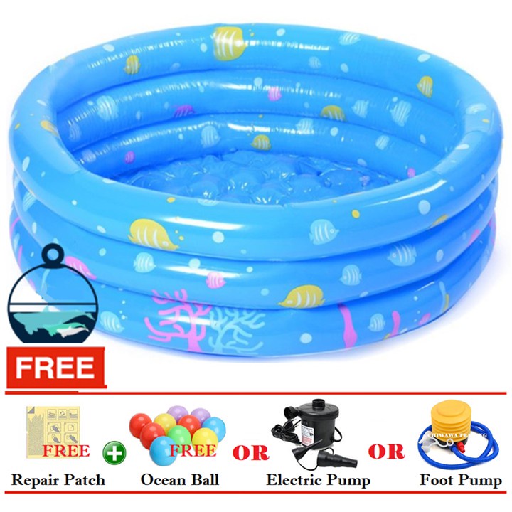 PROMOTION 100cm Inflatable 3 Ring Round Swimming Pool 90cm PVC Bath ...