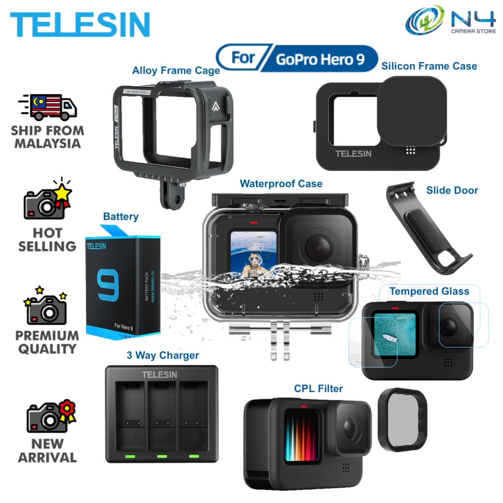 TELESIN Aluminium Alloy Frame Case For Gopro Hero 12 11 10 9