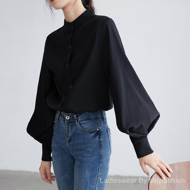 Long sleeve discount puff sleeve blouse