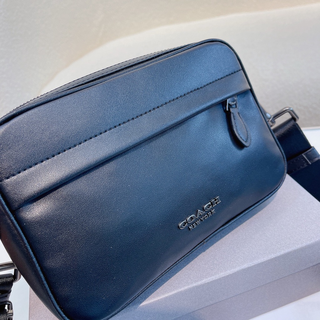 Spot goods coach sling bag men leather Cross Body Bags Double Zipper