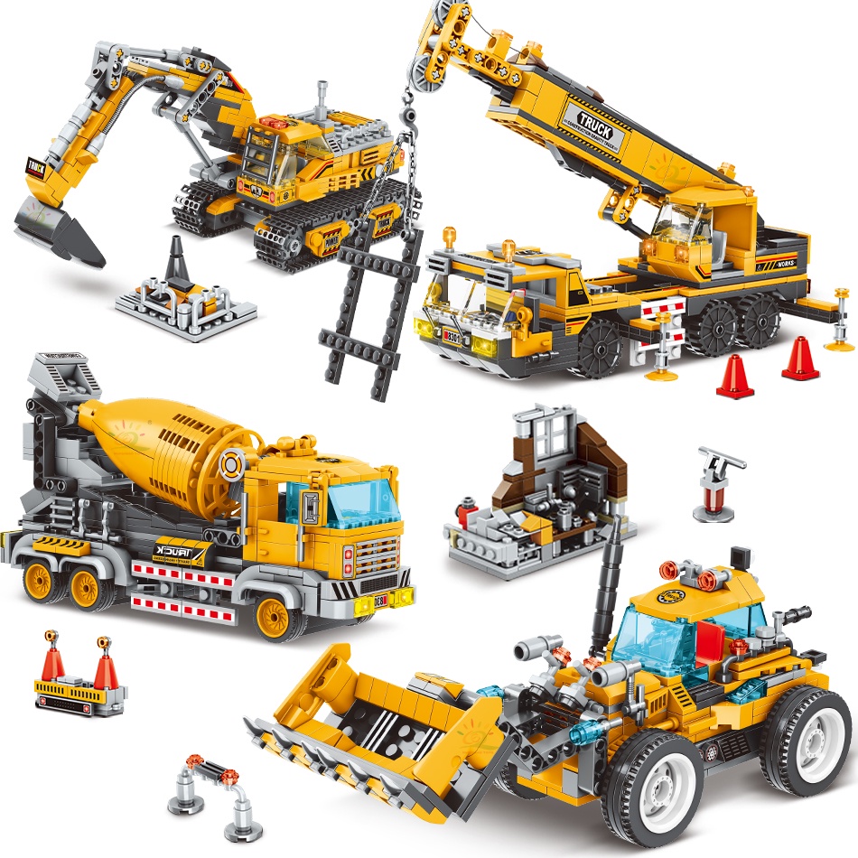 Engineering Mixer Crane Building Blocks City DIY Bulldozer Excavator ...