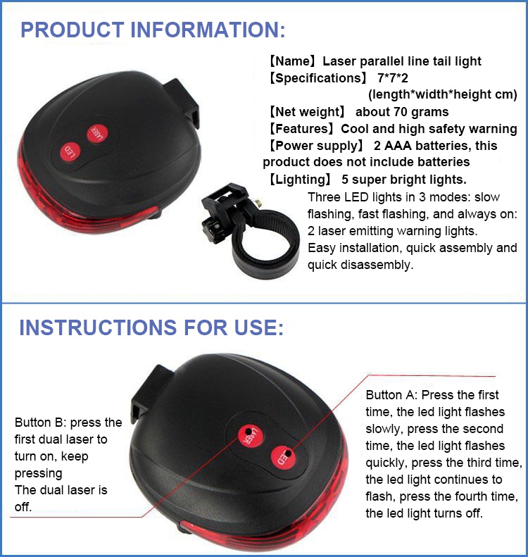 2 Laser +5 LED Rear Cycling Bicycle Bike Tail Safety Warning Flashing ...