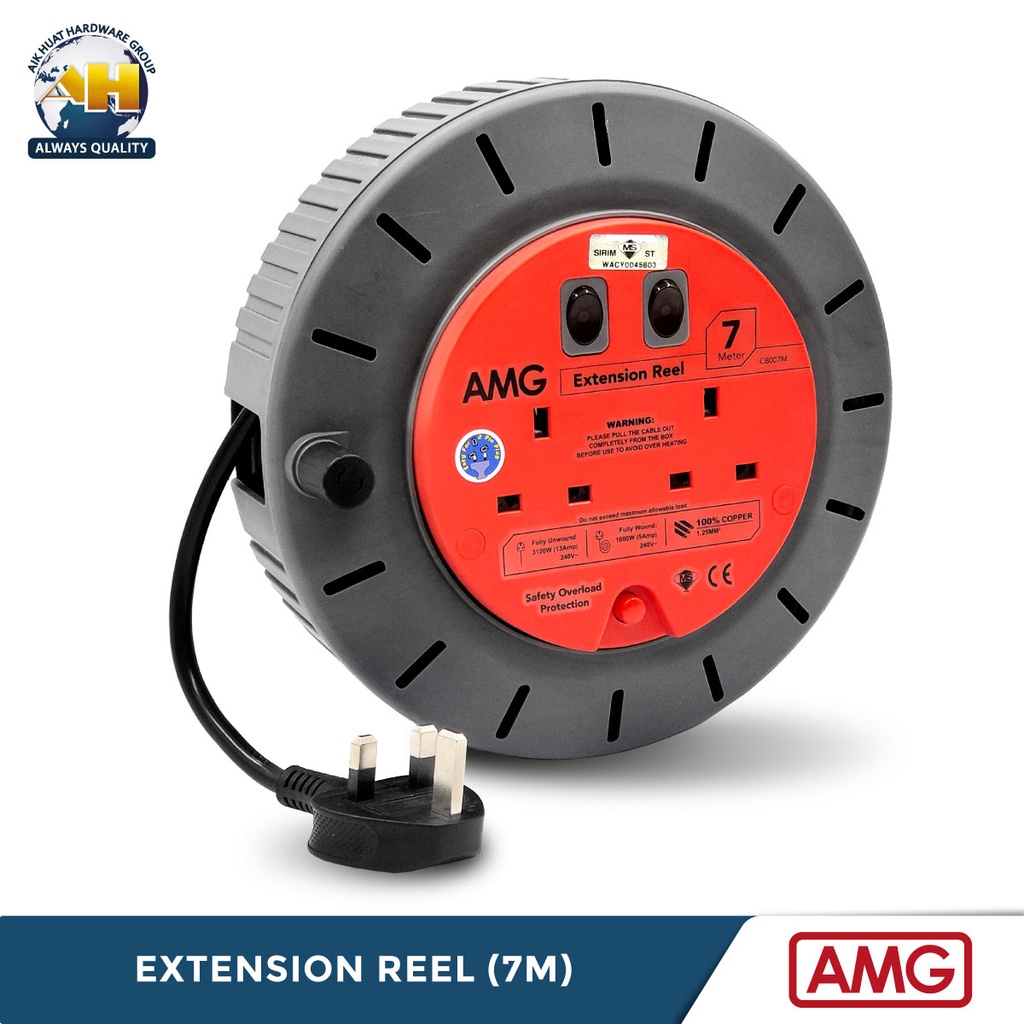 Amg Extension Reel 100% Pure Copper (3120w/ 7 Meter/ 2 Gang) 3 Core 1 ...