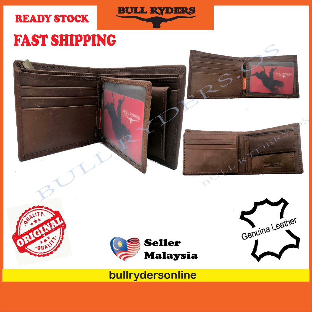 BULL RYDERS - Genuine Leather Short Trifold Wallet with Coin Pocket and ...