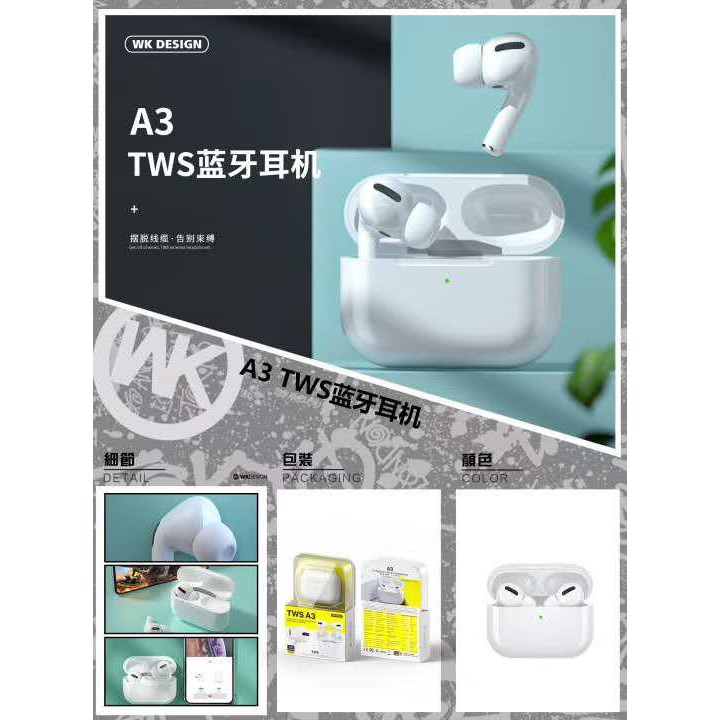 Ready Stock WK Original A3 Bluetooth 5.0 TWS True Wireless Stereo