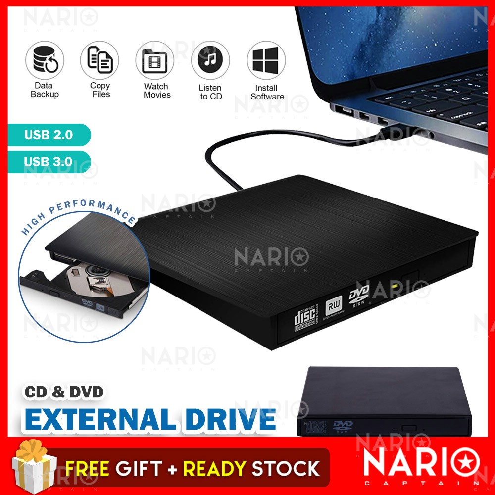 NARIO USB 2.0/3.0 Slim Portable Optical Drive DVD-RW External Drive ...