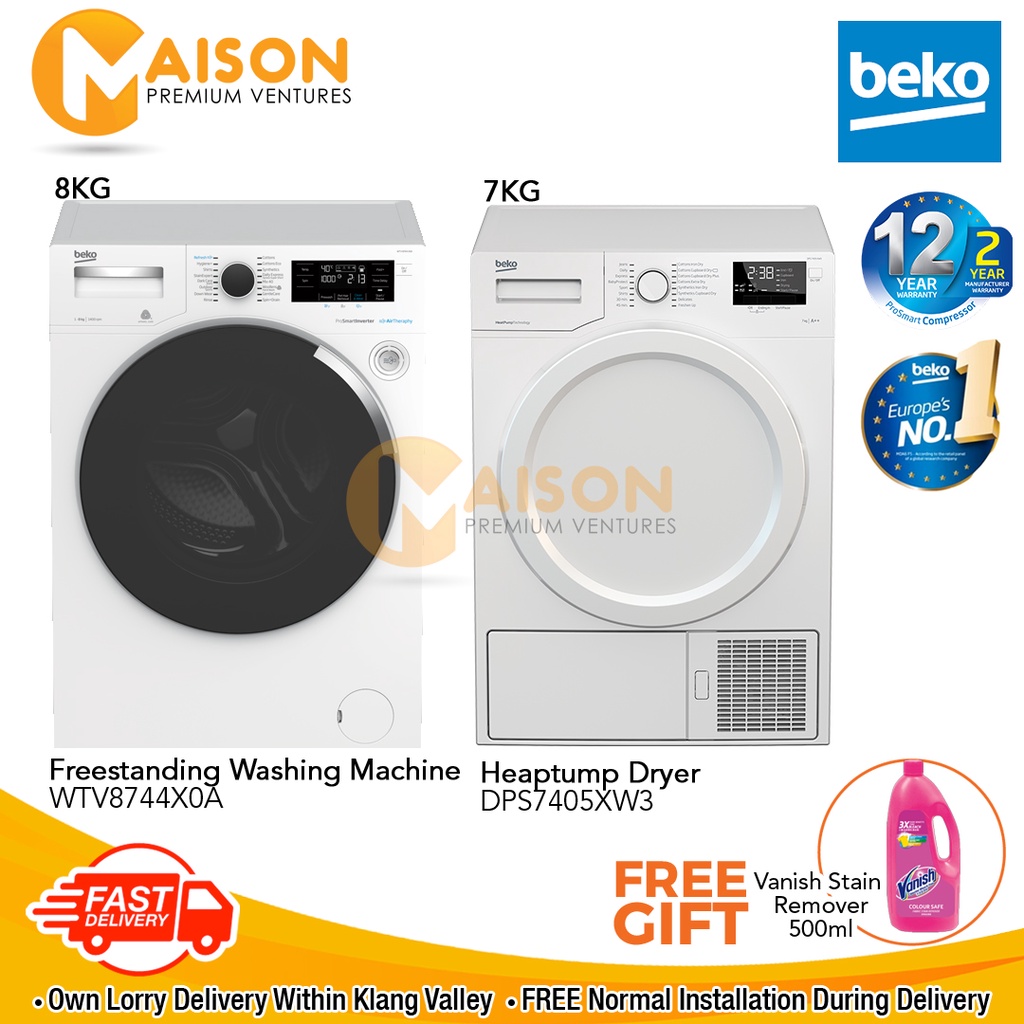 [Sales] [Combo] Beko Inverter Front Load Washer 8KG WTV8744X0A + Beko ...