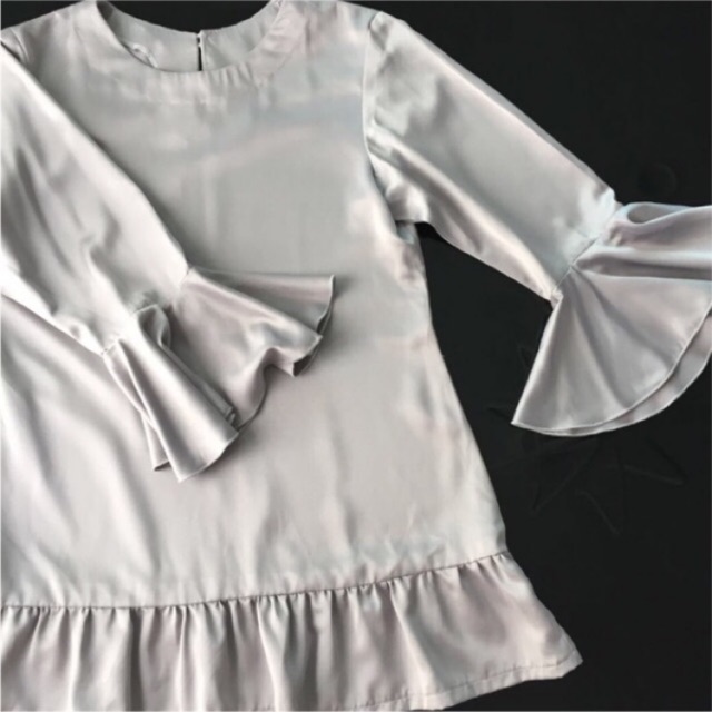 Satin Blouse With Ruffle Sleeves | Shopee Malaysia