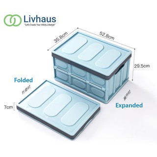 Livhaus [Ready Stock] Plastic Multipurpose Foldable Storage Box Organizer  Collapsible Car Trunk Boot Storage Box (56L)