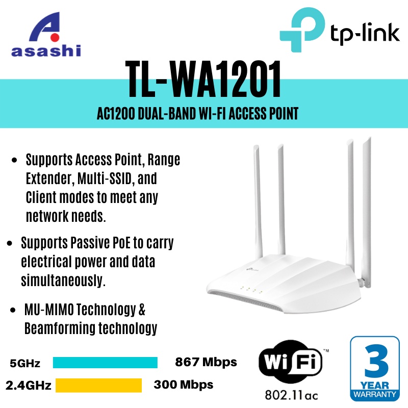 Shopee | Dual-Band Wi-Fi Point TL-WA1201 Malaysia Access TP-Link AC1200