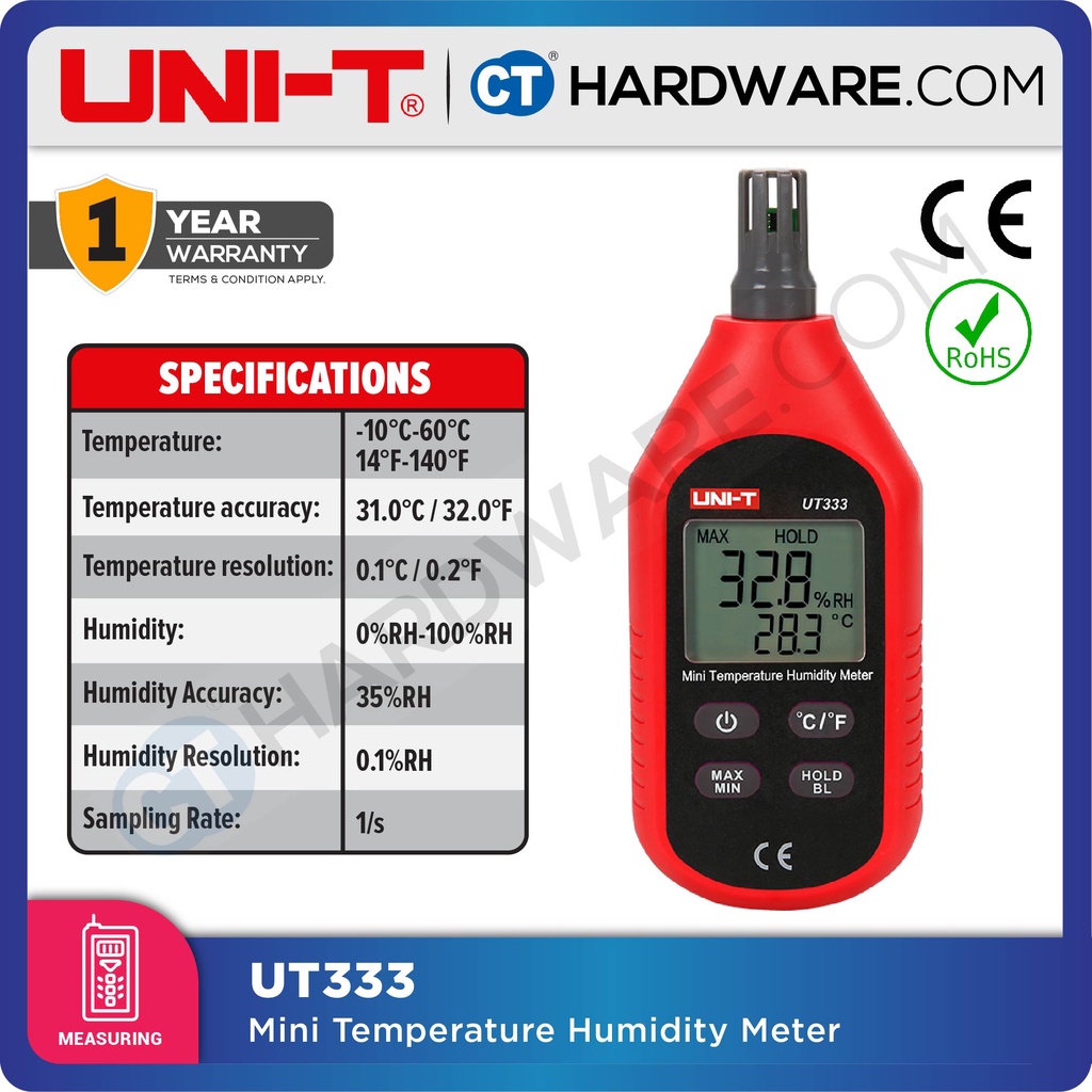 UT333BT Bluetooth iENV Mini Temperature Humidity Meter LCD