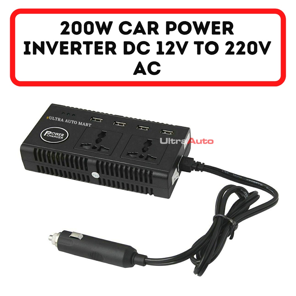 200W Car Power Inverter, DC 12V/24V to 220V AC