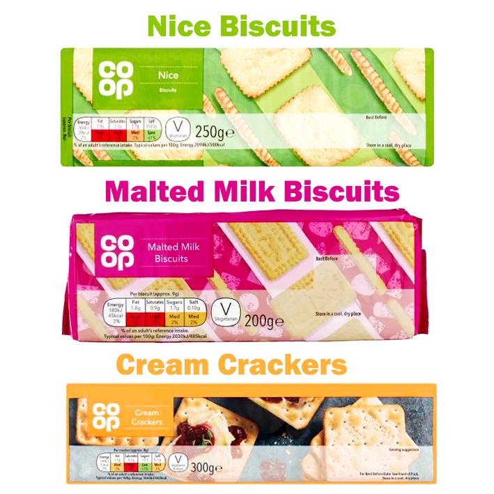 UK Co OP Nice Biscuits (250g) / Malted Milk Biscuits (200g) / Cream