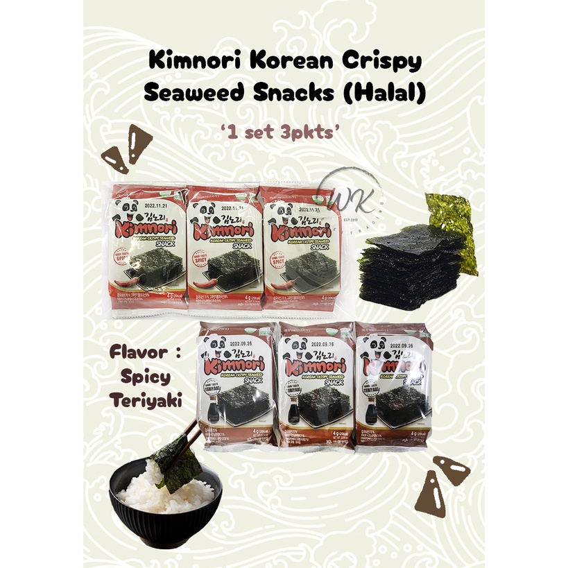 Kimnori Korean Crispy Seaweed Snack Spicy / Teriyaki HALAL (3pkts x 4g