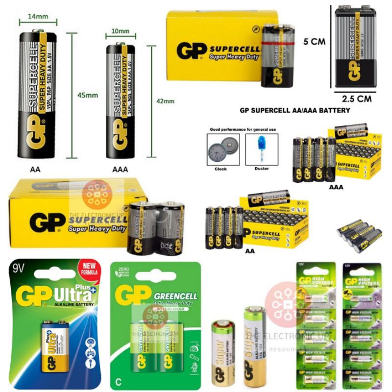 Original GP SUPERCELL Super Heavy Duty 9V /AA /AAA / C Size / D Size