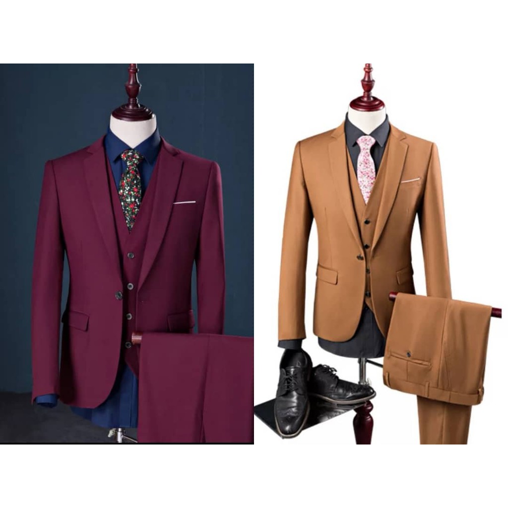 S5XL Plus Size Red Wine Coffee Black 3 Pcs Coat + Vest + Pants Men's