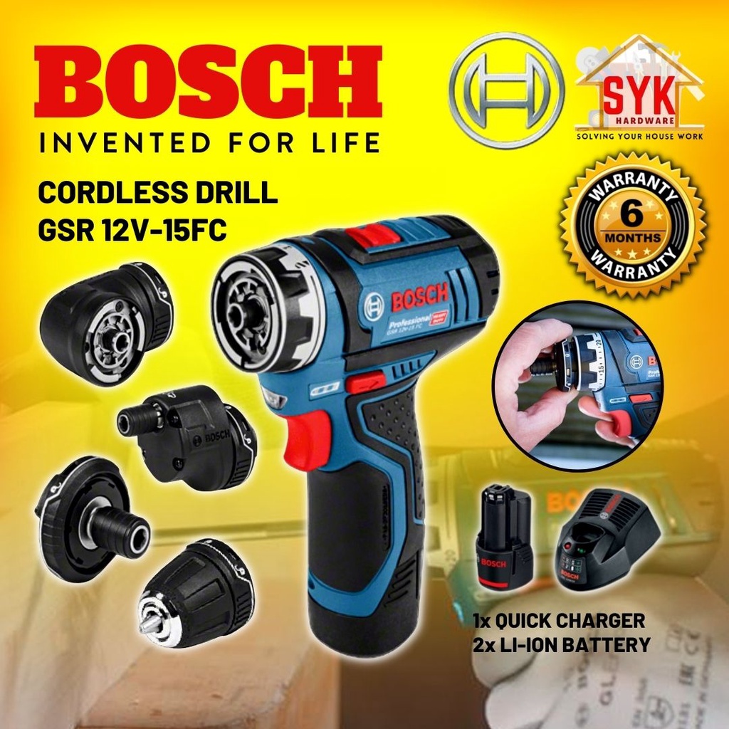 SYK Bosch GSR12V15FC Cordless Drill Battery Screwdriver Mesin Drill