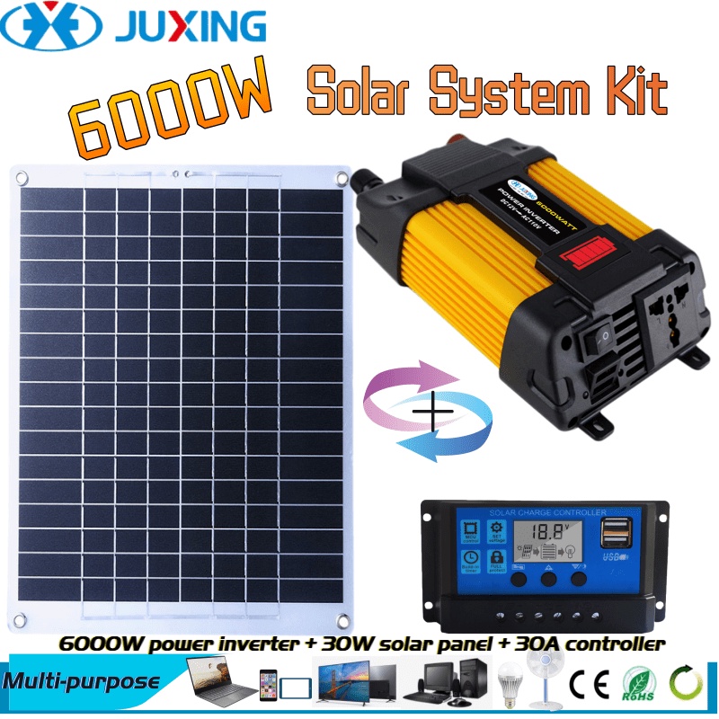 JUXING Solar Panel Inverter System Kit: DC12V TO AC220V 6000W Power ...