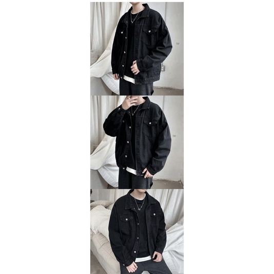 Fashion brand black denim jacket men's Korean fashion ins to潮牌