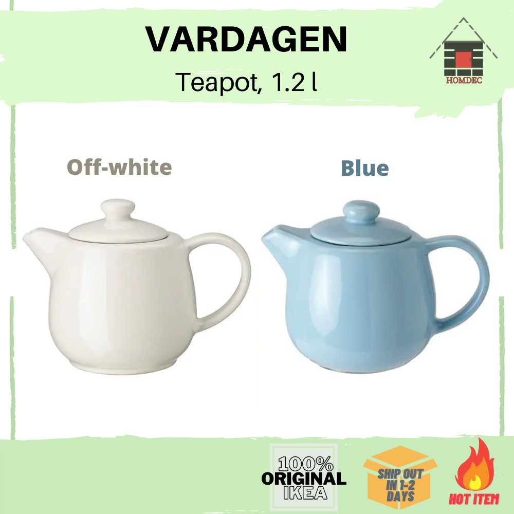 IKEA VARDAGEN Teapot, 1.2 l, off-white/blue