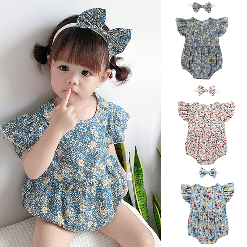 Baby Rompers Newborn Baby Girl Ruffle Sleeveless Bodysuit Romper Floral Print Summer Clothing Set with Baby headband Shopee Malaysia