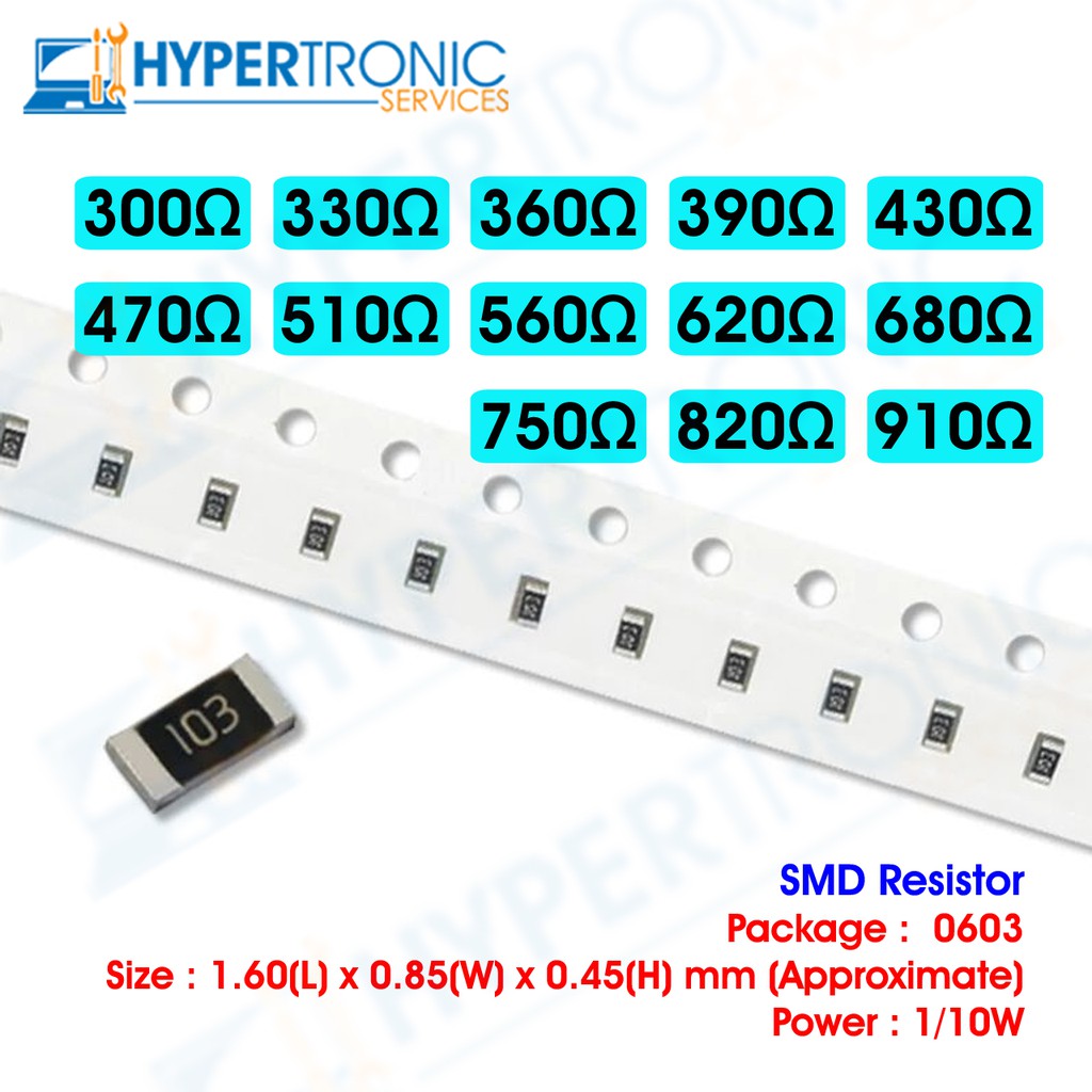 10 pcs SMD Resistor, Size 0603 - 300 , 330 , 360 , 390 , 430 , 470 ...