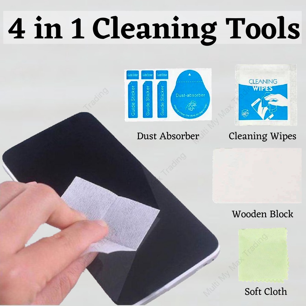 (4 IN 1) Alcohol Wipes + Soft Cloth + Dust Absorber Sticker + Block
