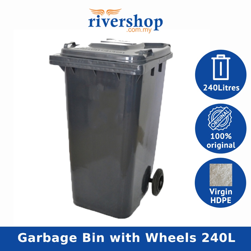 240L Large Garbage Bin with Wheels/ Green Garbage Bin Outdoor/ Tong