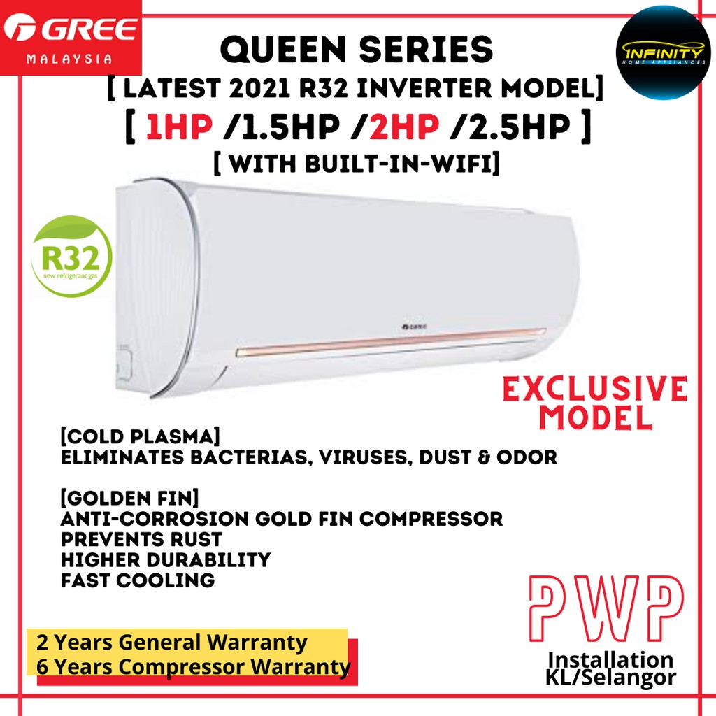 Gree R32 Inverter Air Conditioner 1HP, 1.5HP, 2.0HP & 2.5HP Aircond ...