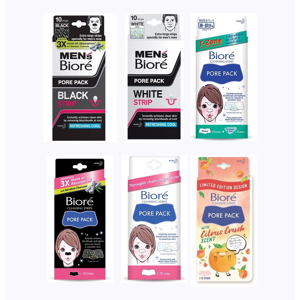 Biore Cleansing Strips Pore Pack 10s Men Citrus White Black T Zone