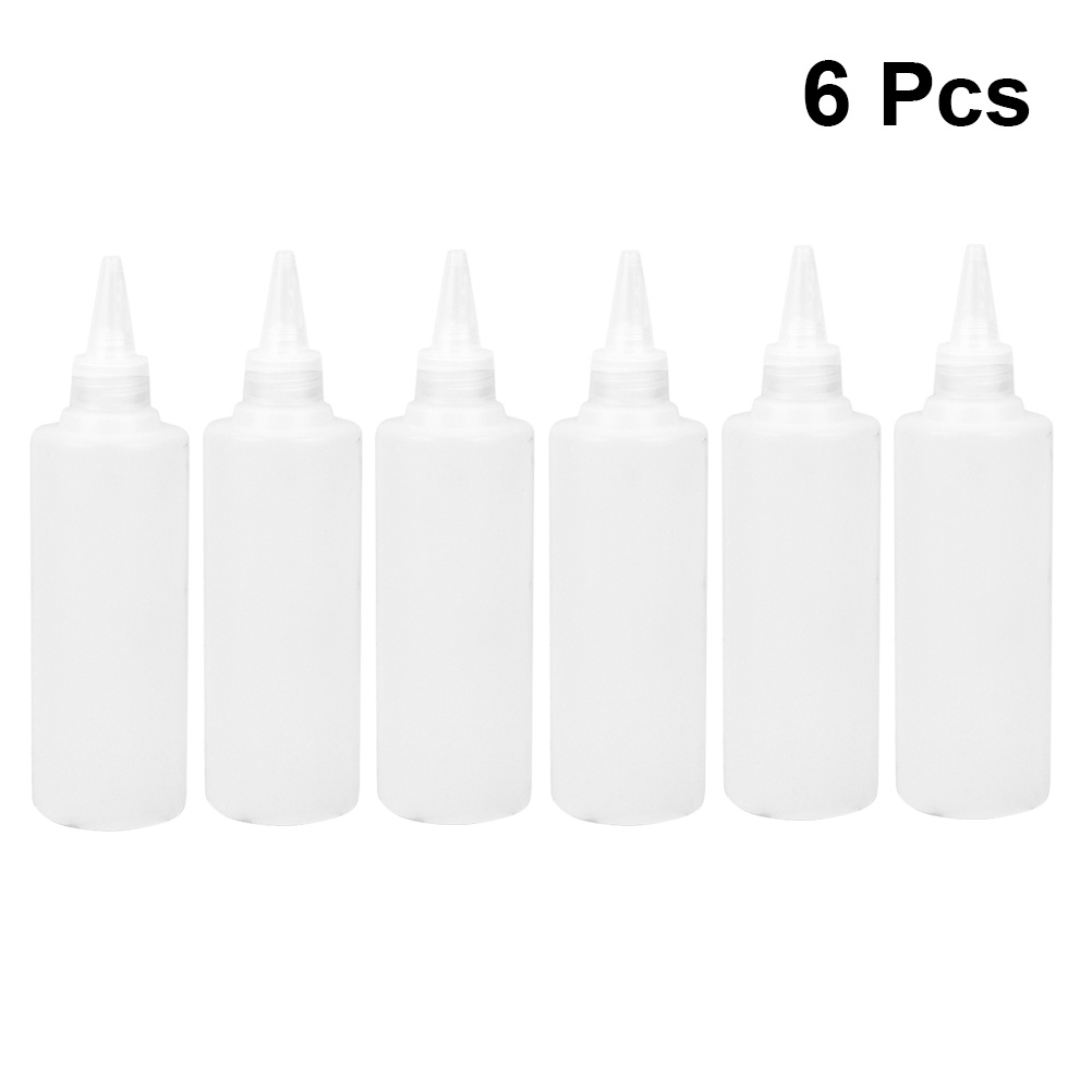 6pcs 250ml Tip Applicator Bottle Plastic Squeeze Bottle Clear Liquid