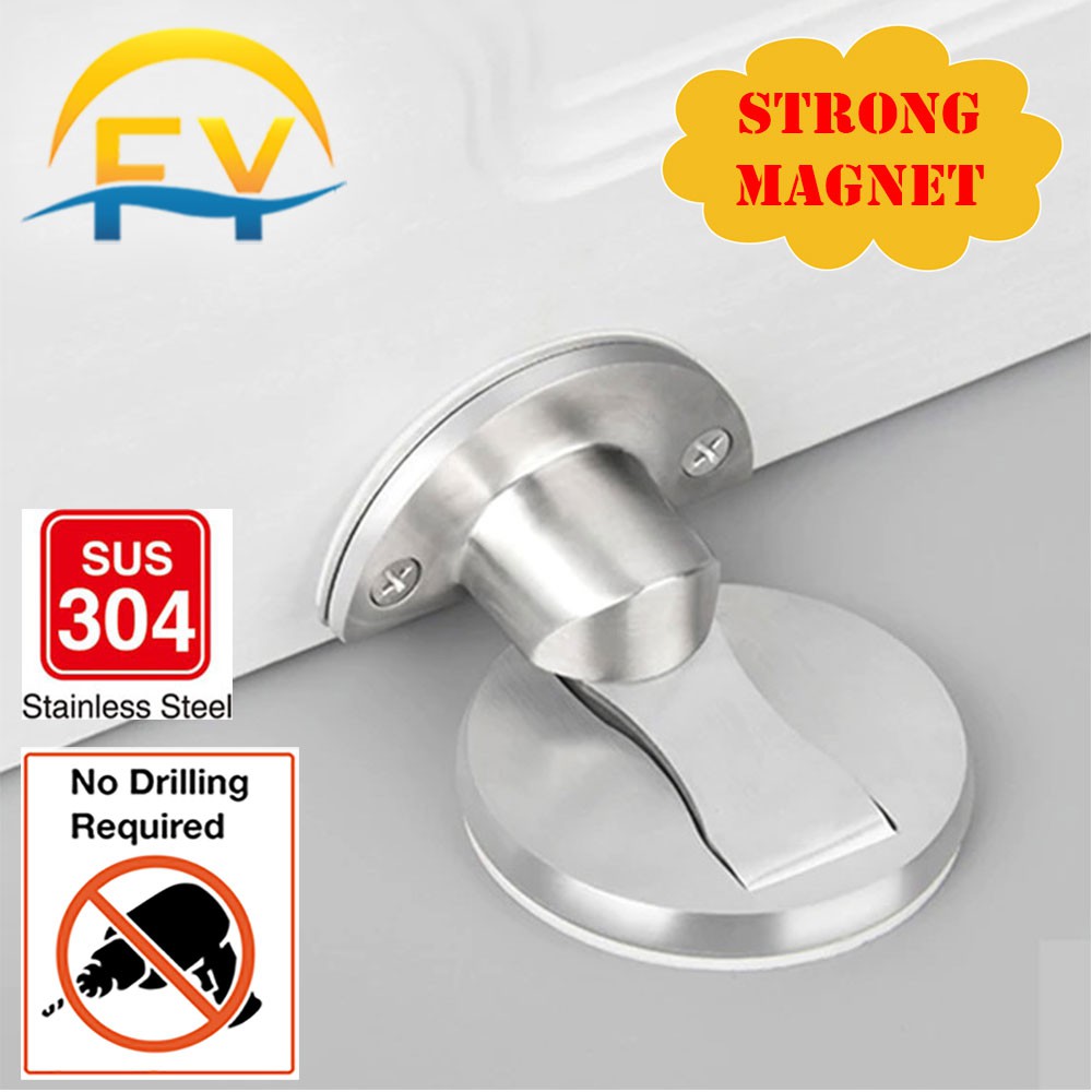 (No Drilling) FY Magnetic Door Stopper Stainless Steel Invisible Floor ...